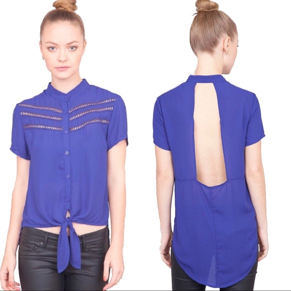 Umgee Tops - “Blume” SS Open Back Button-Up Top with Tie